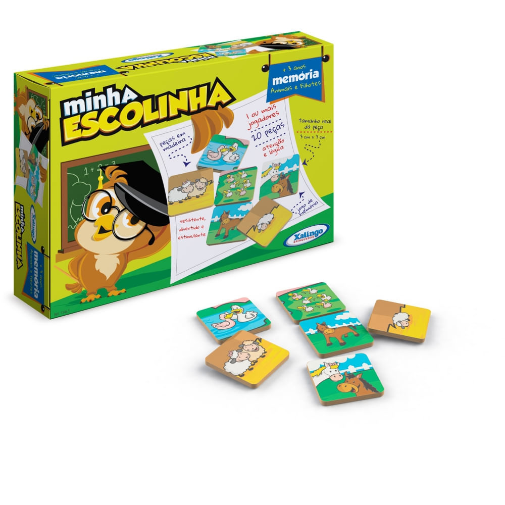 Jogo da Memória Animais e Filhotes 20 Peças Brinquedo Educativo de