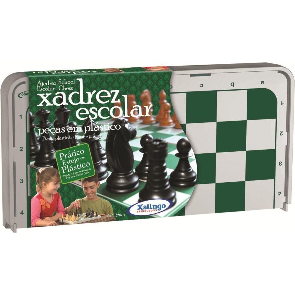 Jogo de Tabuleiro Xadrez Escolar Madeira Brinquedo Educativo - Xalingo