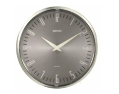 Relógio De Parede Redondo Metalizado Cinza
