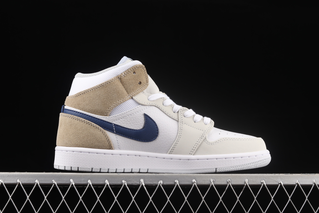 Nike Air Jordan 1 Mid 'White Khaki Blue Void'