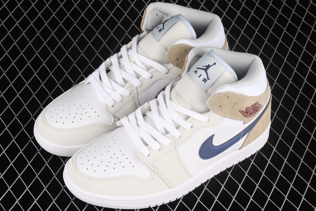 Nike Air Jordan 1 Mid 'White Khaki Blue Void'