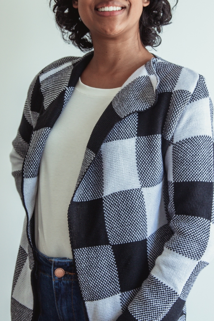 cardigan feminino preto e branco