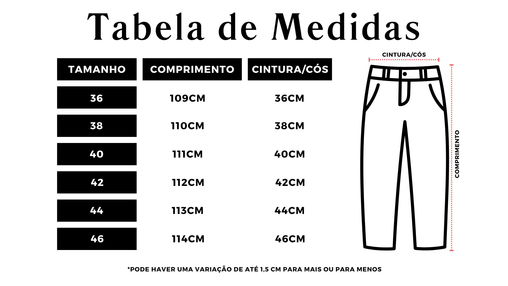 Tabela de Medidas