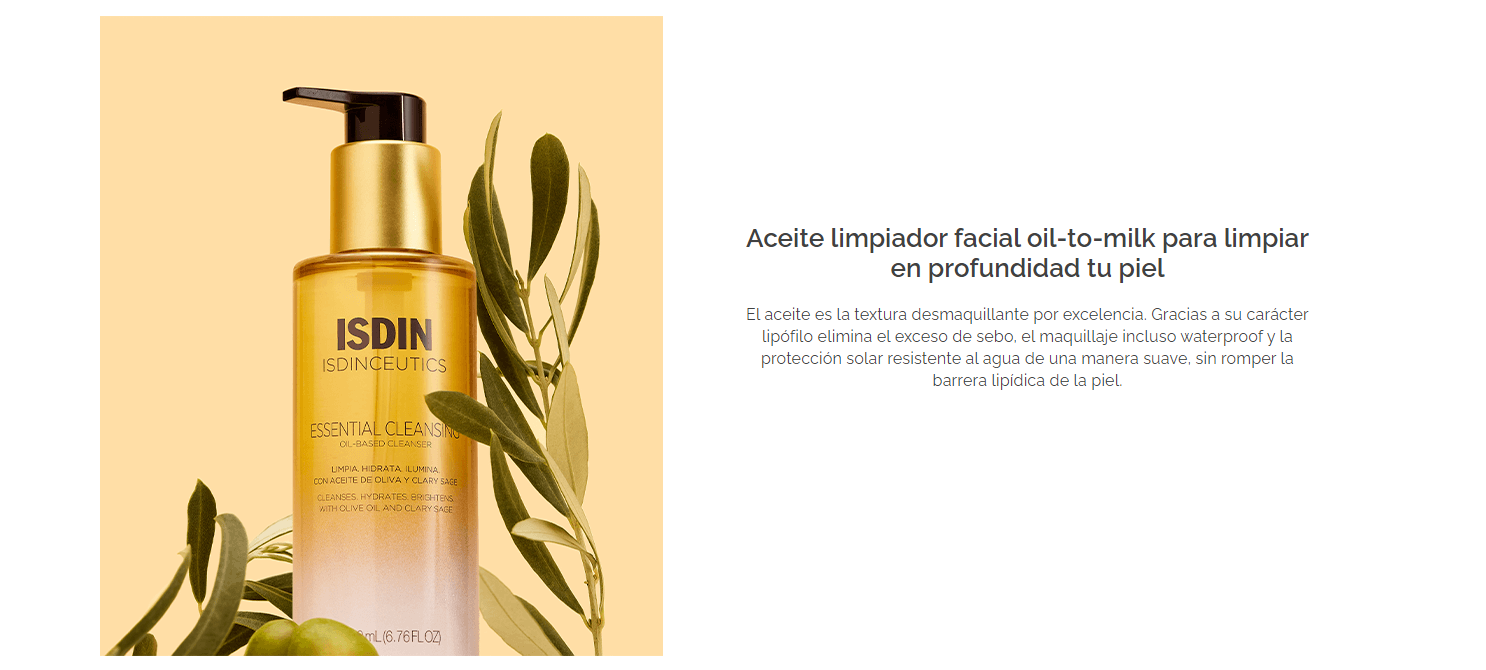 ISDIN, Essential Cleansing, Aceite limpiador facial oil to milk