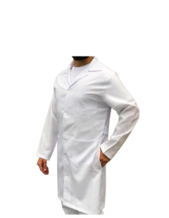 Jaleco Gold Masculino Branco, manga longa, 3 bolsos, abertura lateral 