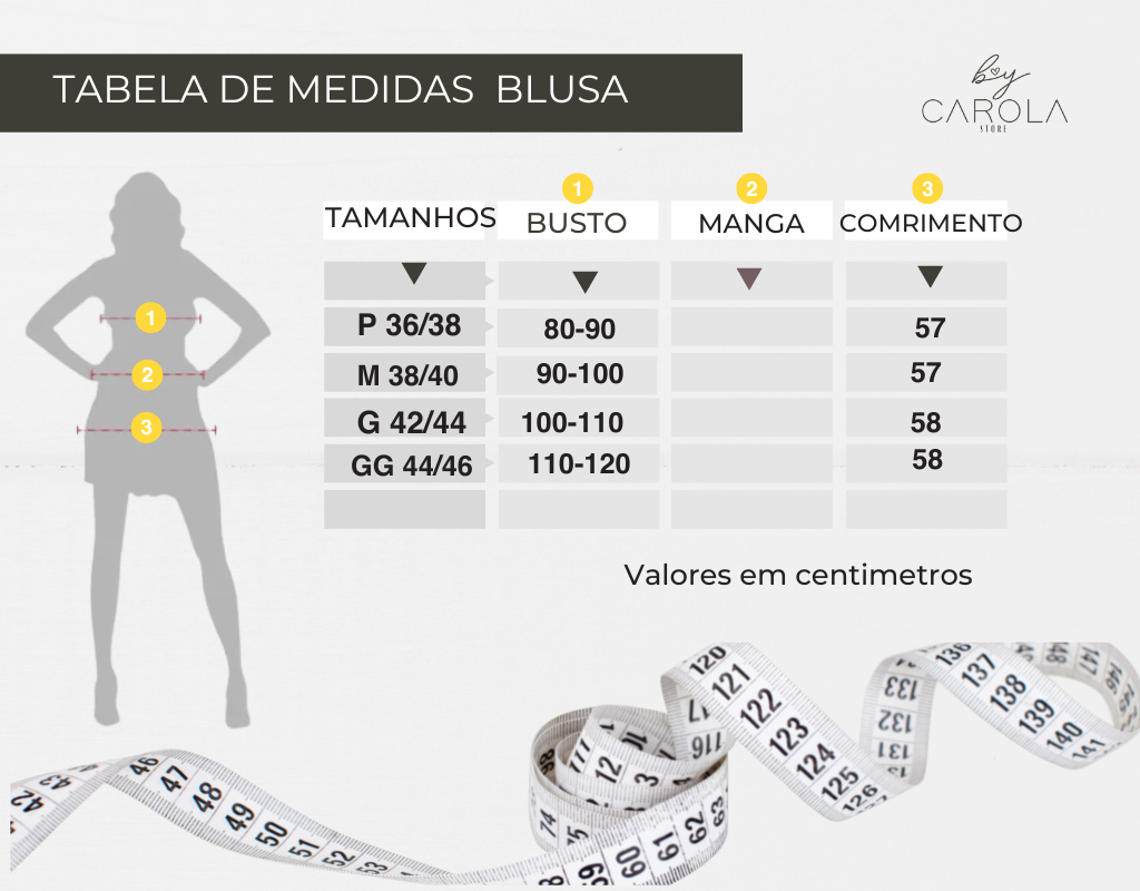 Tabela de Medidas Feminina Plus Size