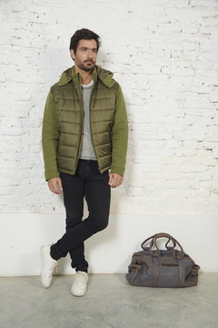 Campera inflada en dos telas combinadas con capucha desmontable - comprar online