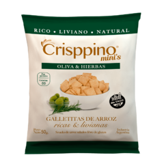 Mini galletitas de arroz sabor oliva y hierbas Crisppino x 50 gr