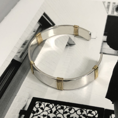 Bracelete De Prata com Fios Ouro Ajustável