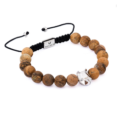 Bracelete Jasper com Cabeça de Lobo Prata