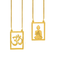 Escapulário Buda com Om em Ouro
