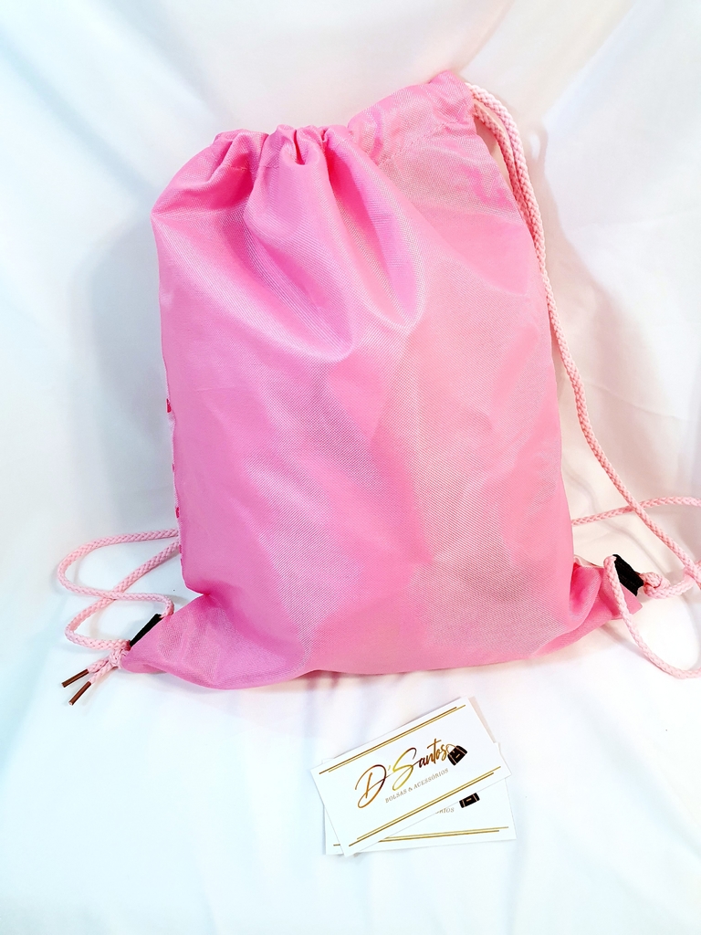 pink satin drawstring bolsa