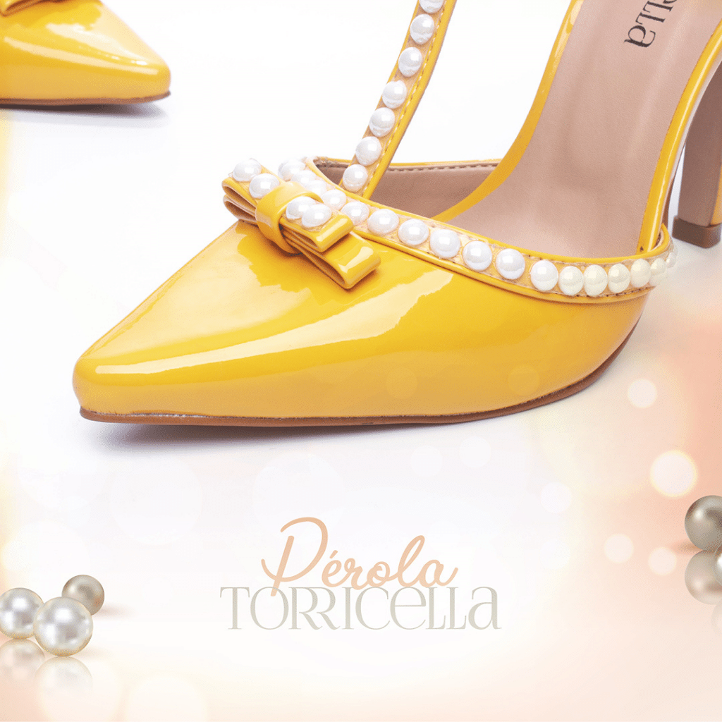 Scarpin Amarelo Pérola Sapato Feminino Salto Alto Torricella