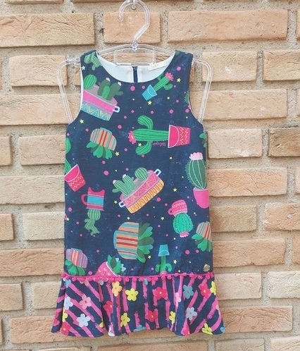 Vestido Para Meninas de 2 a 10 Anos Estampado Azul Em Viscose em