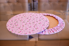 Capa para base de MDF 35 de diâmetro floral rosa, tecido tricoline 100% algodão