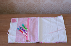 Porta escova feito de toalhinha lavabo rose com poá preto - comprar online