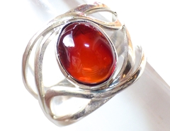 Anillo De Ámbar Rojo & Plata Ley #8 (AR28)