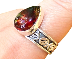 Anillo Gota De Ámbar Rojo & Plata Ley #8.5 (AR69) en internet