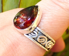 Anillo Gota De Ámbar Rojo & Plata Ley #8.5 (AR69) - Chiapas Mágico
