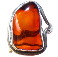Anillo Ajustable De Ámbar Rojo & Plata Ley (FL6)