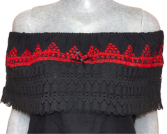Blusa Campesina Bordada A Mano Negra #002 (Talla S/M)
