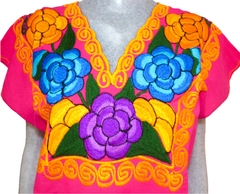 Blusa Zinacantán Fucsia/Multicolor #012 (L)