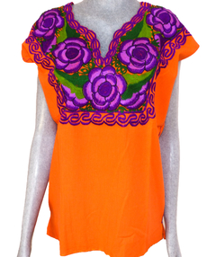 Blusa Zinacantán Naranja/Morado (M) - comprar en línea