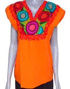 Blusa Zinacantán Naranja/Multicolor #017 (S) - comprar en línea