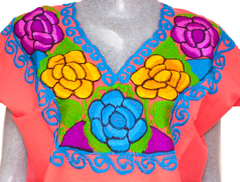 Blusa Zinacantán Coral/Flores (XL)