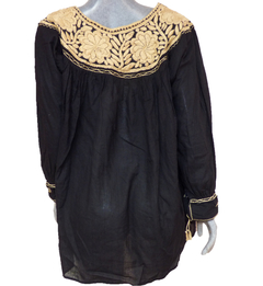 Blusón Unitalla Negro con Flores Beige (Cuello Redondo) en internet