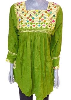 Blusón De Telar Verde & Beige (Unitalla) - comprar en línea