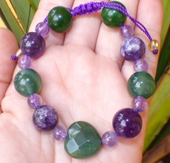 Pulsera Con Ámbar, Amatistas & Ágatas Verdes
