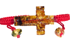 Pulsera Tejida Con Cruz De Ámbar Torneada #008 (Roja)