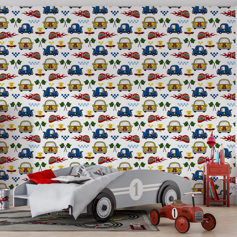 Papel de Parede Foto Mural Infantil Carros de Corrida