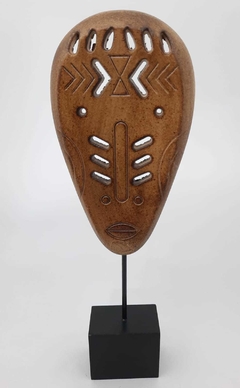 Escultura rosto Inca gota madeira c/ base - BazarSP