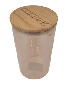 Pote vidro coffee clear com tampa de madeira - BazarSP - comprar online