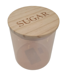 Pote vidro sugar clear com tampa de madeira - BazarSP na internet