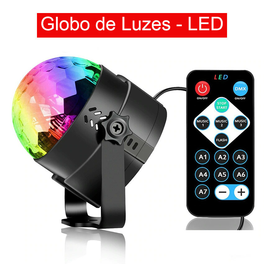 Globo de Luzes Giratorio(Ativado por som) RGB USB Mp3 - DJ Festa