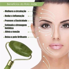 Rolo Massageador Facial Pedra De Jade Anti Estresse E Rugas Pele Verde - comprar online