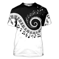 Camiseta estilosa com impressão musical em 3D na internet