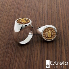 Anel personalizado prata/950 com brasão família em ouro18k/750