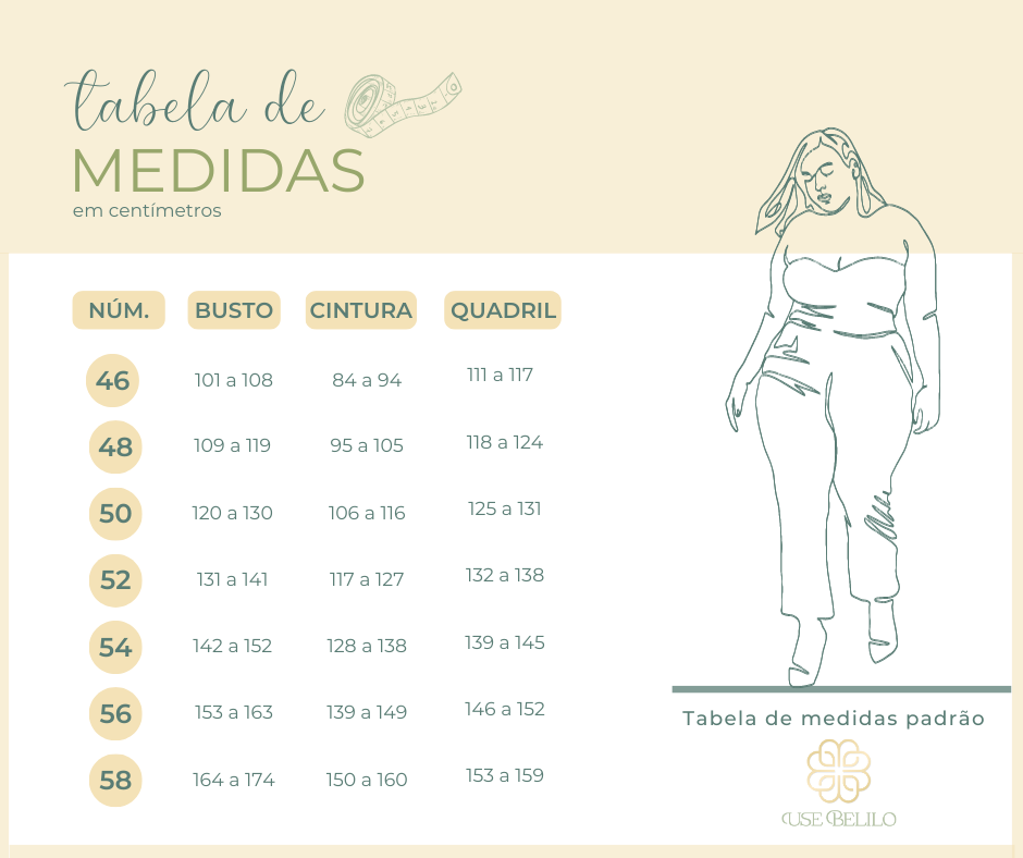 Tabela de medidas padrão plus size