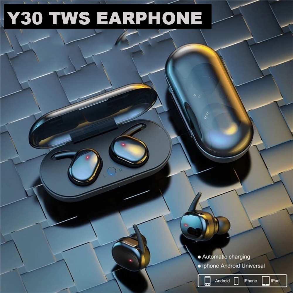 Fones de ouvido sem fio Y30 TWS de bateria longa HD estéreo em pods  esportivos de ouvido BT5.0 Fones de ouvido Bluetooth compatível para XiaoMi  iPhone Android