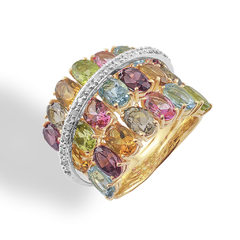 Anel Looping Colors em Ouro Amarelo e Branco 18K, Citrino, Quartzo Fumê, Peridoto, Rodolita, Topázio Azul, Topázio Pink e Diamantes