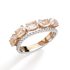 Anel Looping Shine em Ouro Rosé e Branco 18K, Quartzo Translúcido e Diamantes