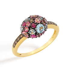 Anel Bubbles em Ouro Amarelo 18K, Rubi, Topázio Azul, Topázio Pink e Diamantes