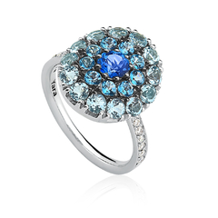 Anel Yara em Ouro Branco 18K, Topázio Azul e Diamantes