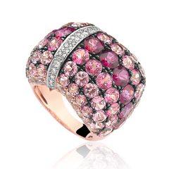 Anel Yara em Ouro Rosé 18K, Topázio Vermelho, Topázio Pink, Topázio Branco e Diamantes