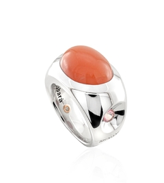 Anel Sabará em Prata 925, Pedra da lua Laranja e detalhes em Ouro Rosé 18K, Diamante e Topázio Pink.