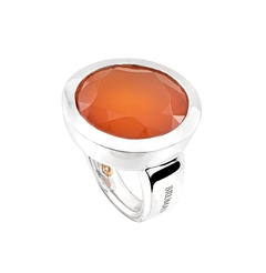 Anel Sabará em Prata 925, Cornalina e detalhe em Ouro Rosé 18K e Diamante.